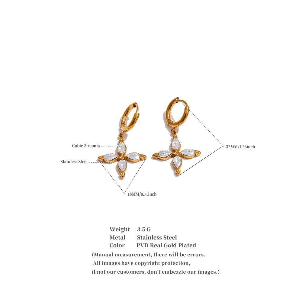 Eetit High Quality Stainless Steel Cubic Zirconia Flower Drop Hoop Earrings High Quality Temperament Fashion Jewelry