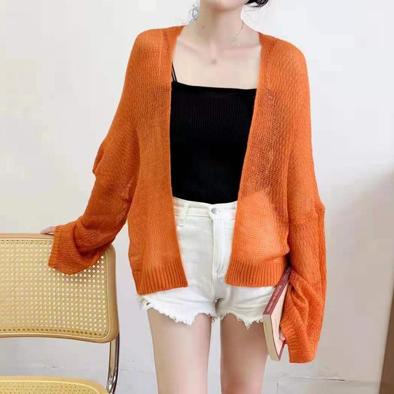 Женский кардиган, ленивый, свободный, повседневный, летний, вязаный, однотонный