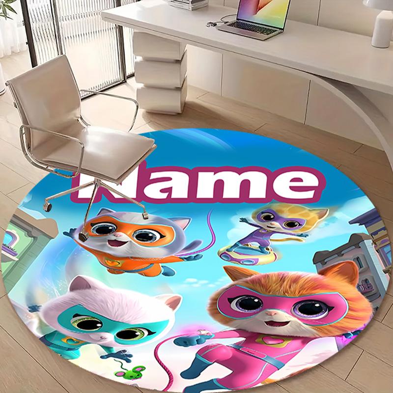Personalized S-Super Kitties Adventures Round Chair Office Rug - Perfect for Mat, Office Chair & More - Ideal Gift for Birthdays and Holidays