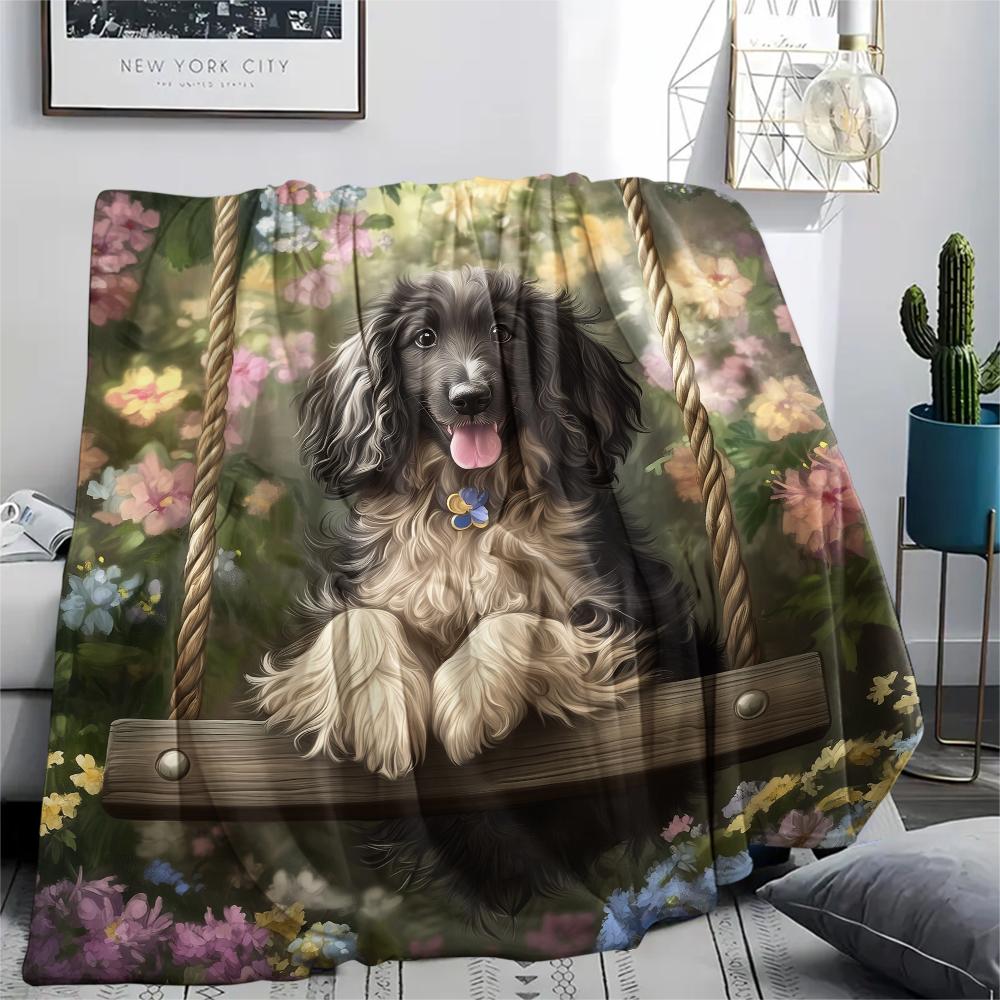 Afghan Hound and Garden,pattern Flannel Blanket, High quality Comfortable for All Seasons, Home Decor, Warmth and Comfort, Perfect for Gifts.