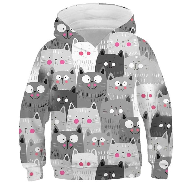 Детская толстовка с капюшоном Cat Casual с длинным рукавом Active Cotton 7-13 лет осень многоцветная черная белая