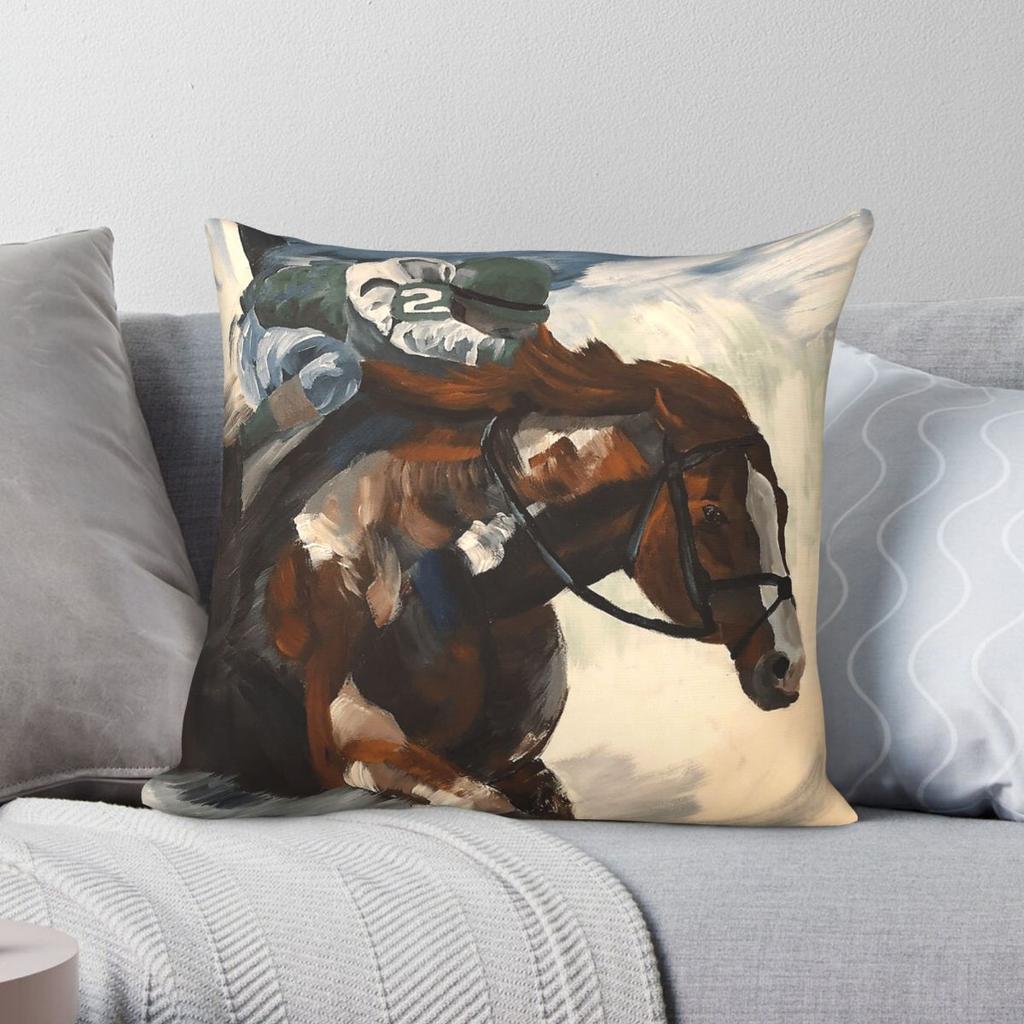 Kentucky Derby Horse Race Square Pillowcase Polyester Linen Velvet Pattern Zip Decorative Pillow Case Room Cushion Cover