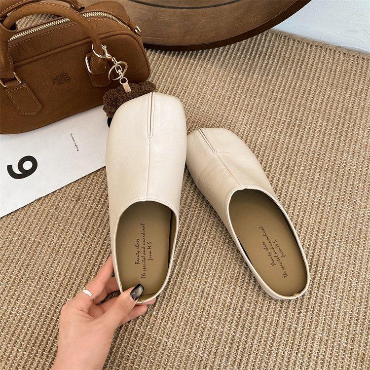 Коричневые ретро полушлепанцы с головой свиной ножки, женская обувь для носки весной и летом 2025 года, для работы, ленивые полуподносы, вечерние туфли-одиночки