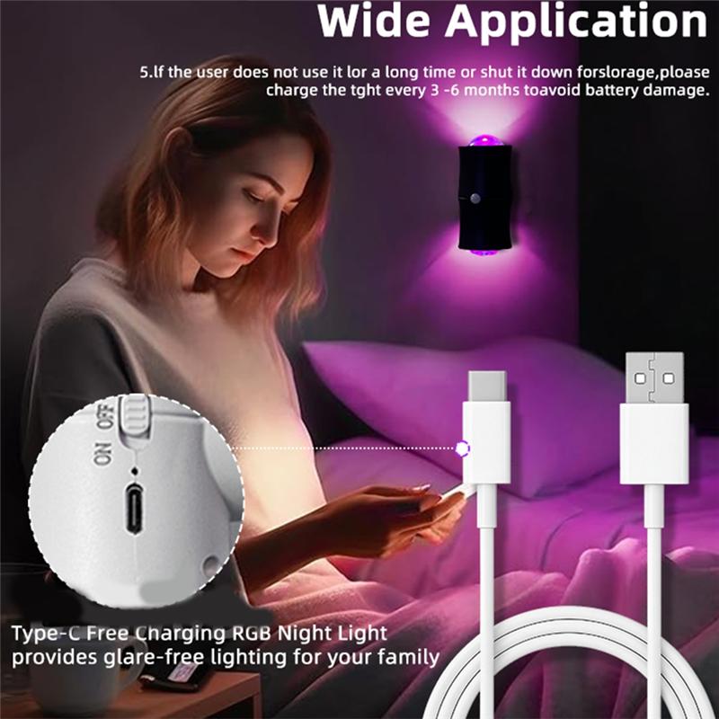 Светодиодная настенная лампа с USB-зарядкой, RGB, двойная головка, датчик движения, ночник, 7 цветов, для спальни, прихожей, лестницы