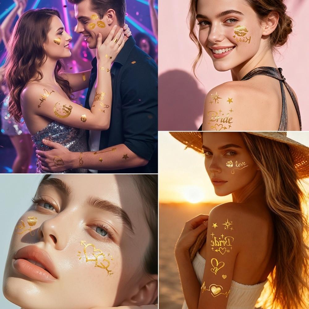 Instant Gold Stamping Tattoo Stickers Fake Body Art Sticker Temporary Tattoo Finger Hand Legs Arm