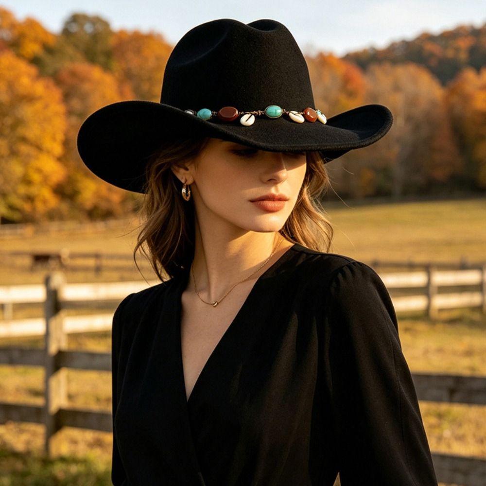 Woolen Western Cowboy Hat Panama Top Hat Casual Topper Hat Costume Accessories