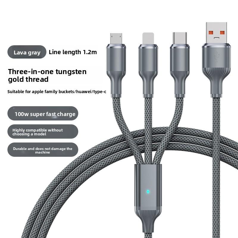 Кабель для быстрой зарядки 3 в 1 100 Вт Roman Type C USB Micro для iPhone Samsung Huawei Xiaomi Зарядное устройство с индикатором USB C