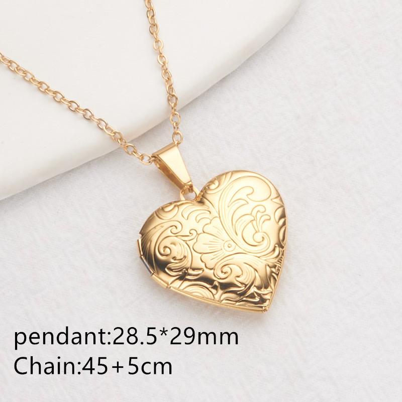 Stainless Steel Silver & Gold Women's Heart Photo Frame Locket Necklace