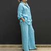 Shirt Pants Suit Trendy Two-Piece Set Breathable Women Outfit Long Shirt Trousers Casual Loungewear Set Women Outfit Vacation Clothes