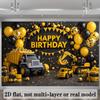 2D Flat Banner for Birthday Party Background - Engineering Vehicle Theme, Including Dump Trucks