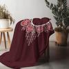 Luxurious Velvet Throw Blanket with Intricate Floral Embroidery Decorative Bed Blanket for Sofa Couch Home Decor