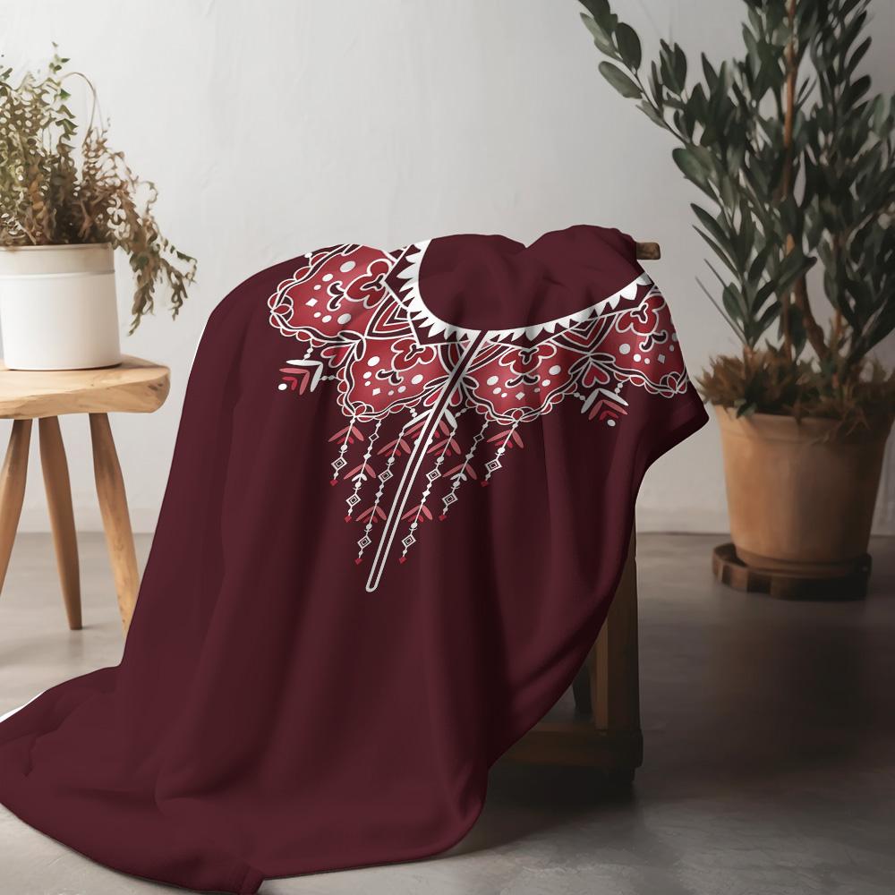 Luxurious Velvet Throw Blanket with Intricate Floral Embroidery Decorative Bed Blanket for Sofa Couch Home Decor