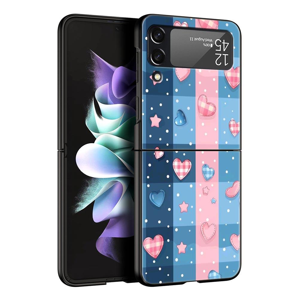 Чехол для телефона Samsung Galaxy Z Flip 3 4 5 6 7 Складной Черный Корпус Для Samsung Z Flip4 Flip5 ПК Жесткая Крышка Розовая сетка