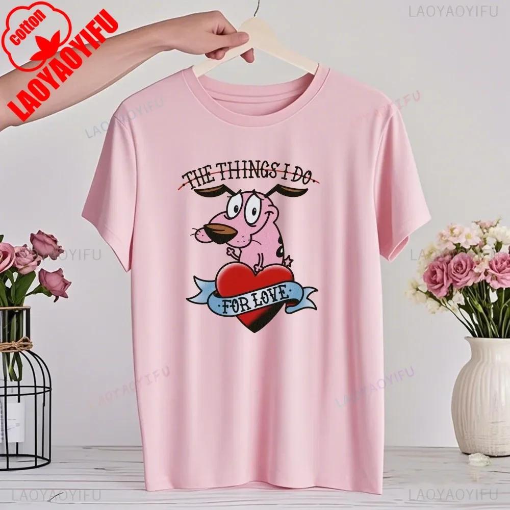 Мультяшная футболка 90-х «Кураж — трусливый пес» Ретро Уличная мода Летняя одежда Топы Подарок Мужчины Женщины Пара Хлопковые футболки