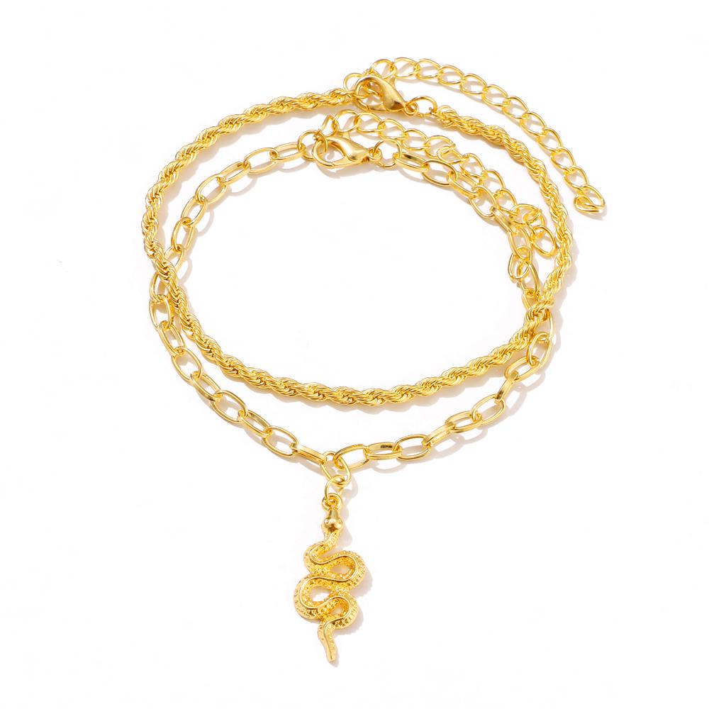Новый набор многослойных ножных браслетов в стиле ретро со змеиной цепочкой и замком-бабочкой, 2 комплекта женских ножных браслетов