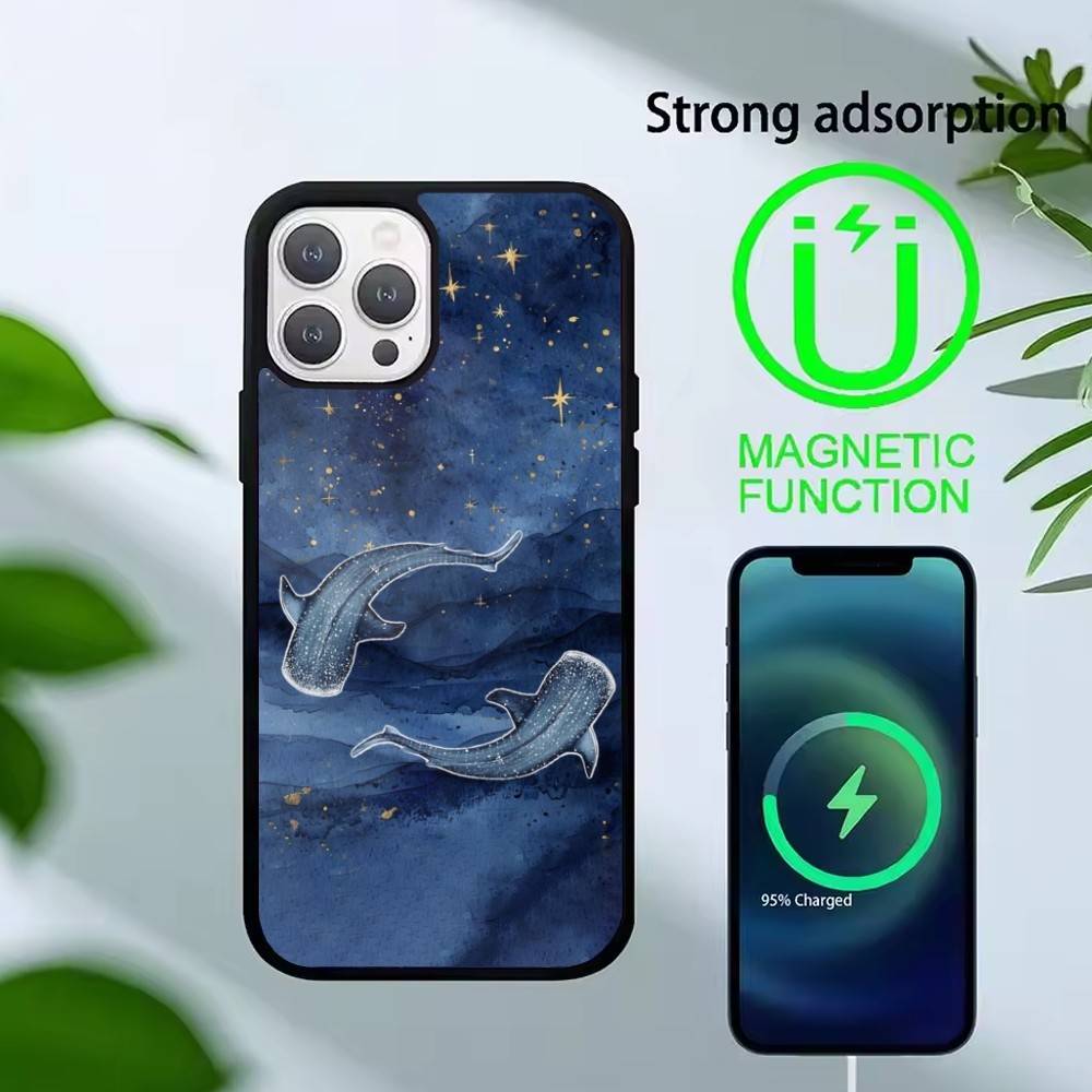 Чехол для телефона "Падение кита" для iPhone 17, 16, 15, 14, 13 Plus, Pro Max Магнитный Для Magsafe Беспроводная зарядка