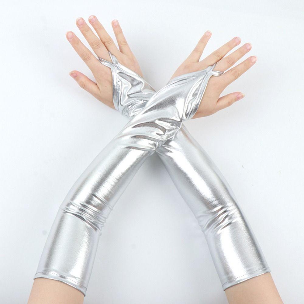 Elastic Patent Leather Black Gloves Cloth Women Gloves Fashion Hook Finger Long Gloves Party