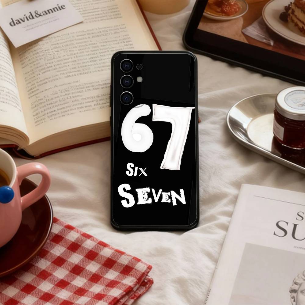 67 S-Six S-Seven Мем A-Эстетика Чехол для телефона для Samsung S 25,24,23,22,30,21,10,9,Ultra,Plus,Lite,FE,4,5 G Мягкий черный чехол