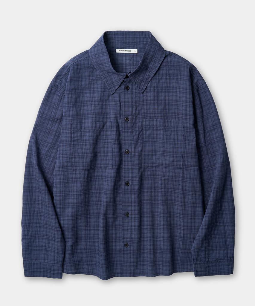 EXCONTAINER [Summer] Muted Check Semi-Crop Shirt (Blue)
