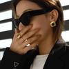 Yori Geometric Square Black Gold Earrings Ring Set 18K Gold Plated Stainless Steel Resin Jewelry Modern Minimalist