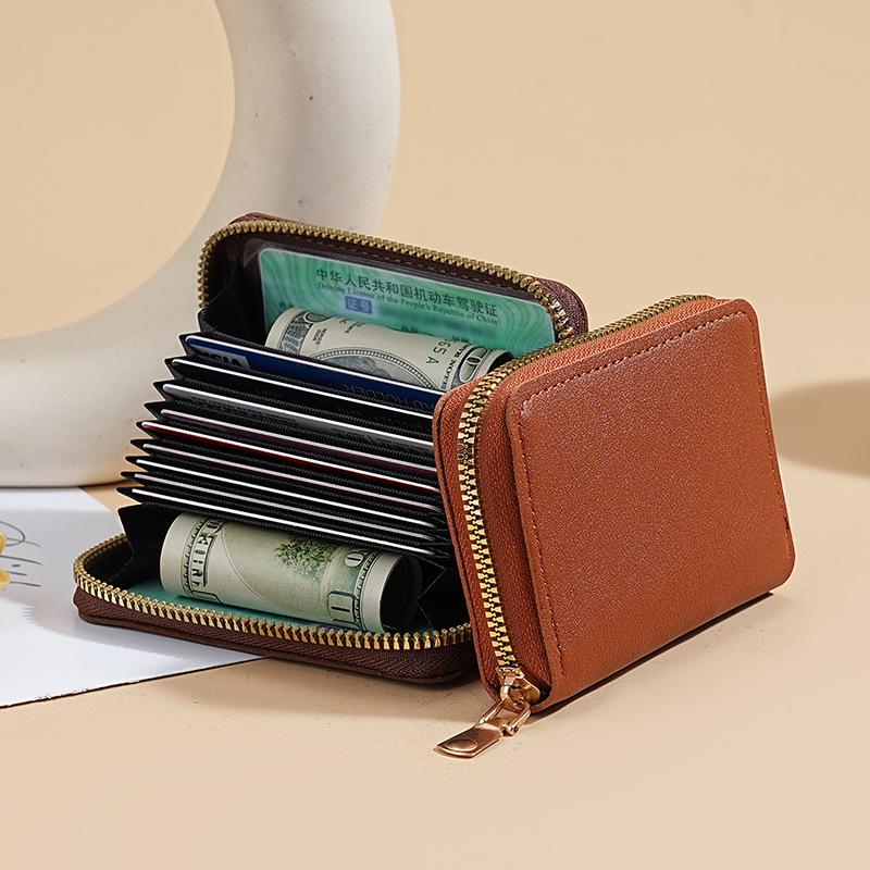 Новый женский чехол из искусственной кожи с несколькими отделениями для карт, кошелек для монет, визитница, однотонный держатель для удостоверения личности и кредитной карты