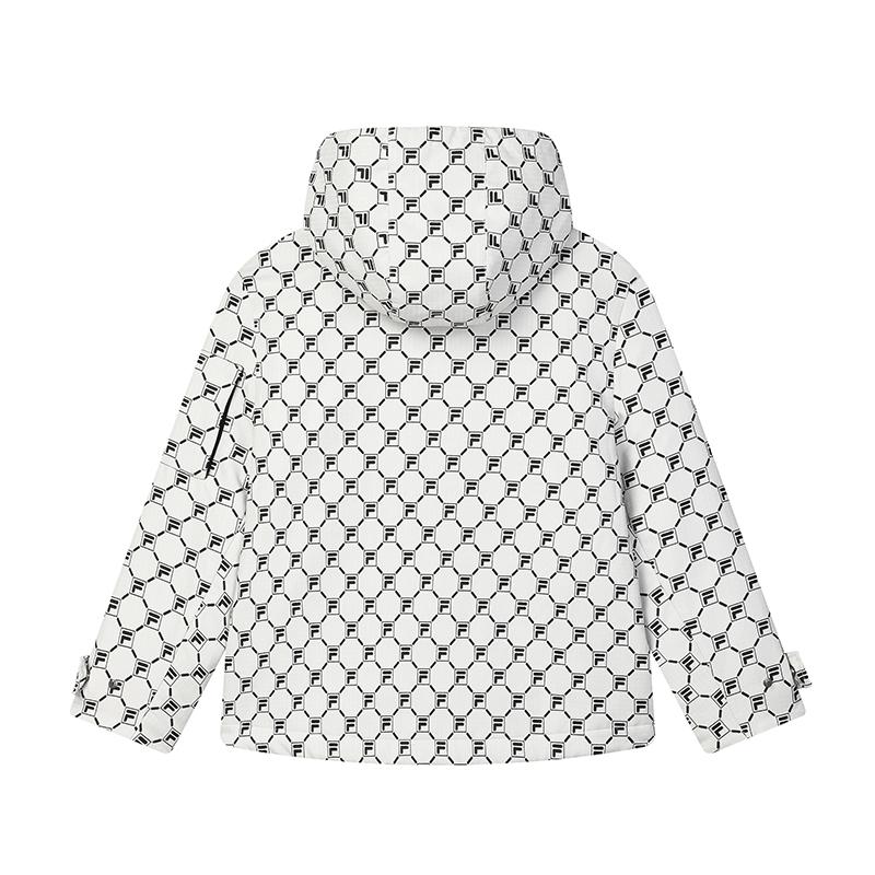 Fila SS25 Куртка с капюшоном теплая с логотипом по всей поверхности Женские куртки Облачно-Грибной-Белый F11W518901F-WT