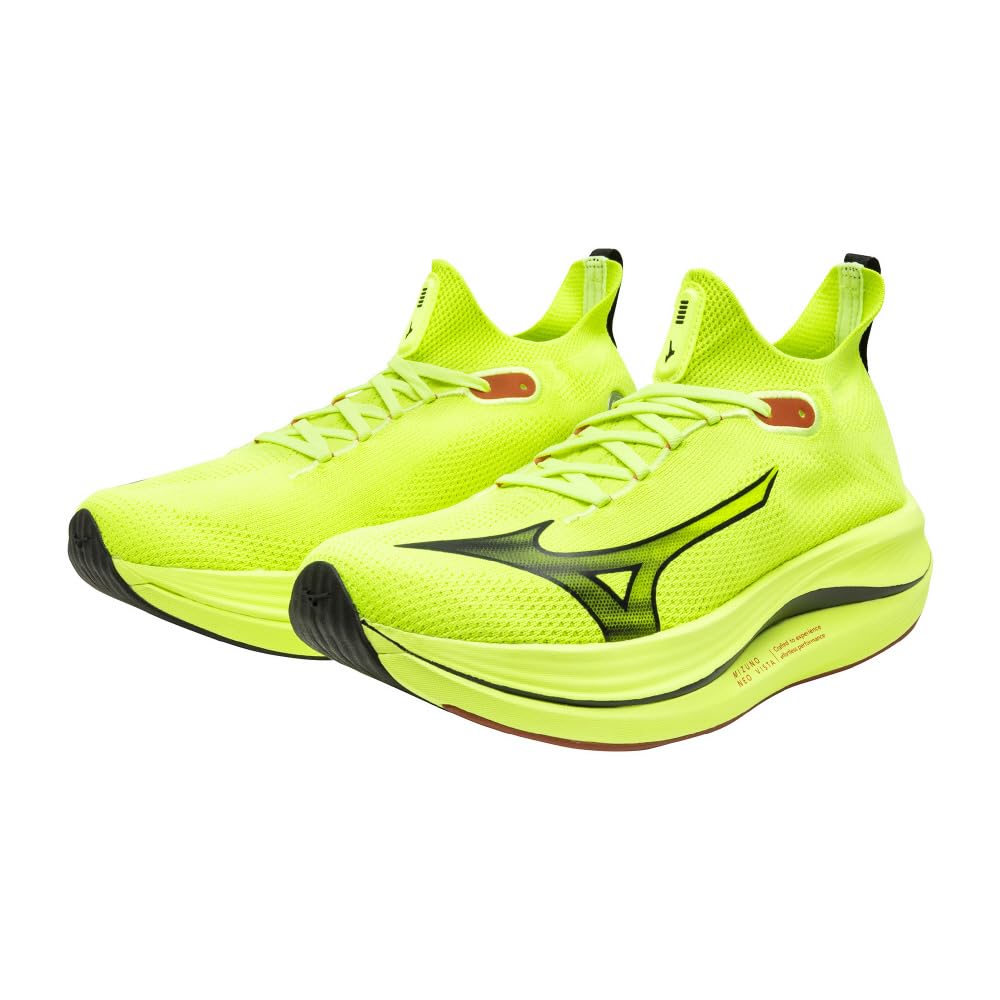 Mizuno Кроссовки для бега NEO VISTA, Бег трусцой, Марафон, Тренировки, Спорт, Легкие, Упругие, Толстая подошва, Желто-лаймовый x Черный x Красный, Размер 24,5 см, 2E