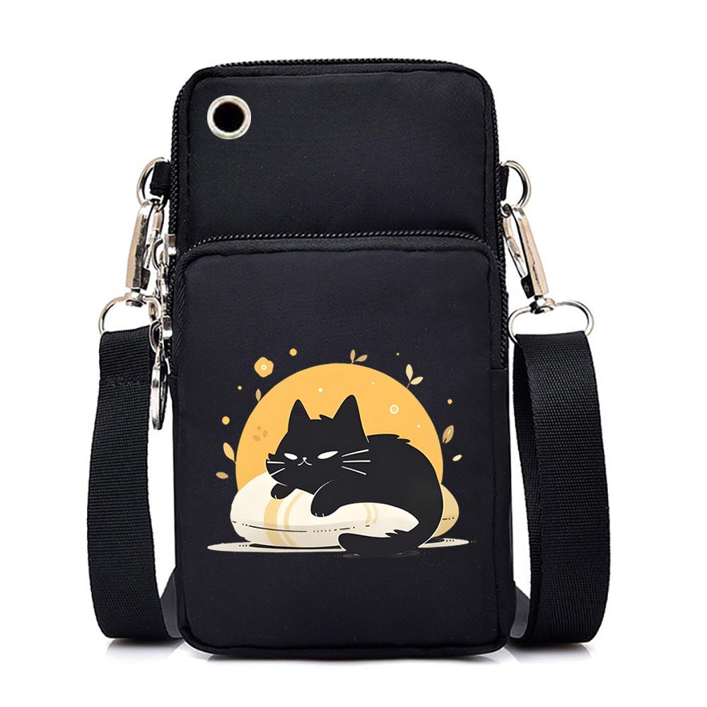 Черная кошка мини-сумка для мобильного телефона женская сумка-мессенджер аниме животное котенок висит на шее монета вертикальная сумка маленькая сумка через плечо