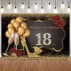 Happy 18 30 40th Adult Birthday Backdrop Black Gold Glitter Balloon Adult Birthday Party Decor Photography Background Props9