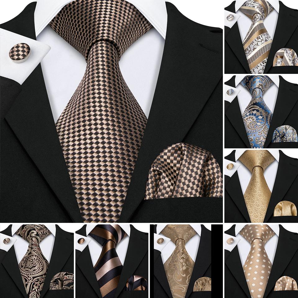 Barry.Wang Men's Silk Ties Pocket Square Cufflinks Floral Jacquard Necktie Set for Formal Designer