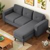 Chaise Longue Sofa, 3-Seater, Reversible, Corduroy, Steel Frame, Dark Grey