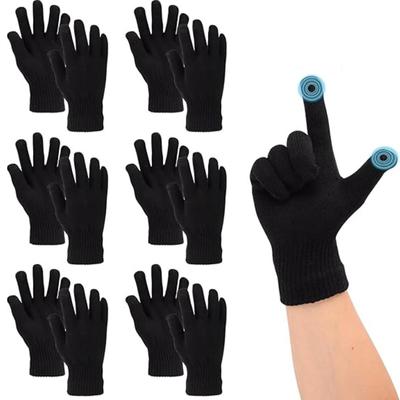 6 пар зимних перчаток, вязаные перчатки Magic Touch Screen, термоварежки, черные перчатки для использования телефона, для активного отдыха