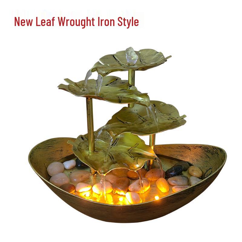 LED Lotus Leaf Water Fountain Ornament with Night Light for Home Décor