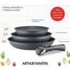 ARTHUR MARTIN AM521GM Cookware Set of 3 Frying Pans - Matt Grey 20-24-28 Cm + 1 Removable Handle - All Hobs Including Induction