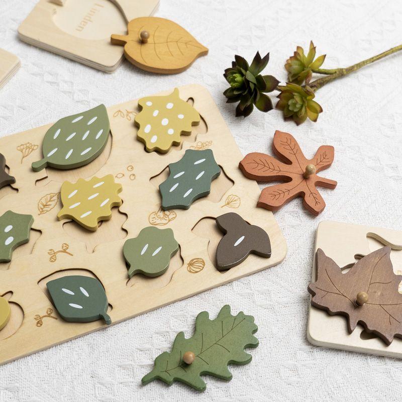 Montessori Children Early Education Infant1-2Year-Old Educational Three-Dimensional Wooden Leaf Puzzle Boys and Girls Grab Board