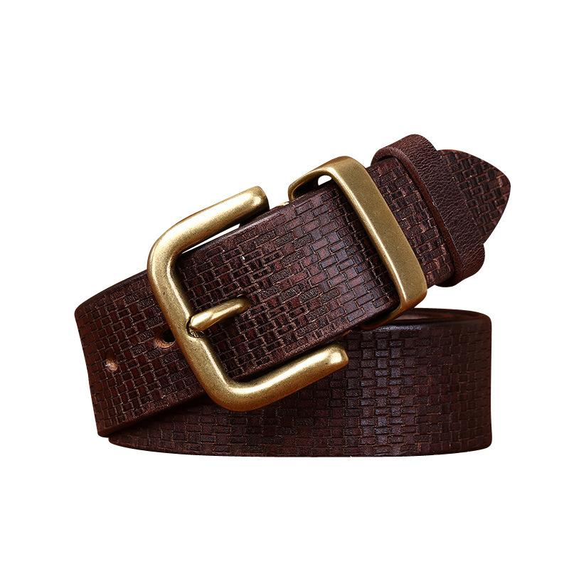Ремень мужской, потертый и потертый в тяжелой промышленности, индивидуальный, модный, с тиснением, первый слой из воловьей кожи, мужской ремень с латунной пряжкой