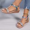 2024 Женские босоножки на танкетке в стиле бохо, пляжные сандалии большого размера, повседневные, на платформе, со стразами, модные, эластичные, без застежек, женские сандалии