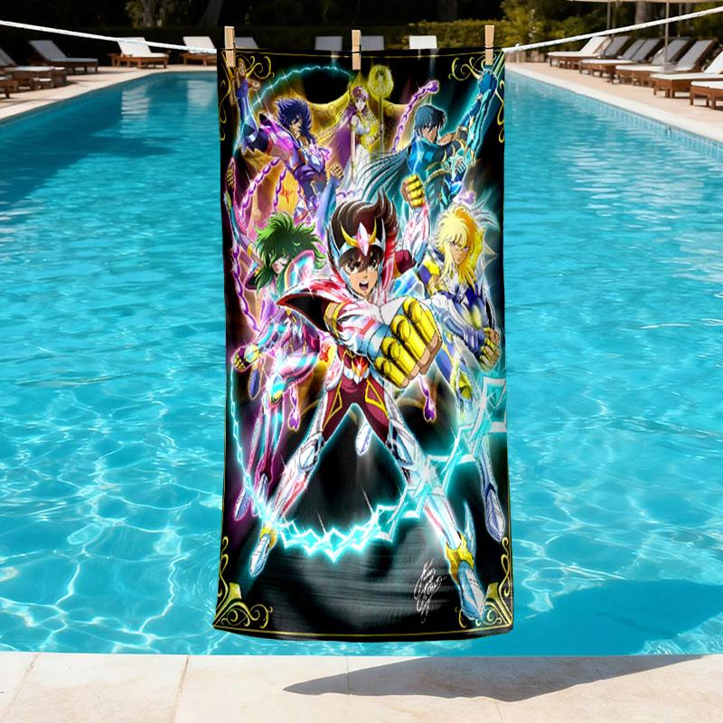 Saint Seiya Print Beach Towel Design, Soft, Lightweight. for Home Bathroom, Spa, Pool, Yoga, Surfing, Camping, Gift for Family, Friend