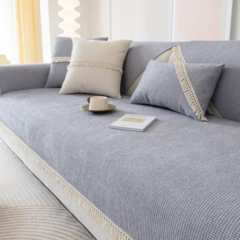 Универсальный чехол для дивана Four Seasons, синель с белыми кистями, чехол для дивана, пылезащитный, нескользящий защитный коврик для дивана для гостиной