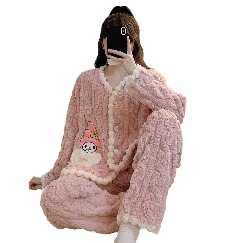 Уютная флисовая женская пижама больших размеров: Милый зимний кардиган с плюшевым коралловым принтом