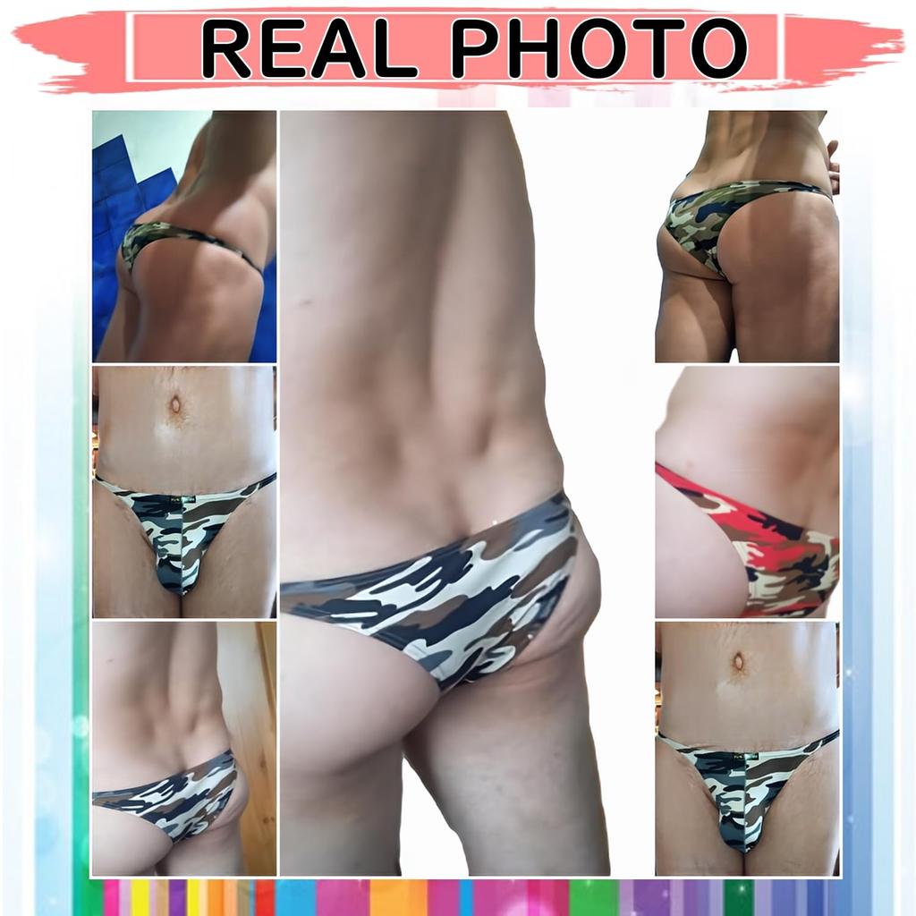 Heureux La Joie Bikini Single or Smooth Camouflage Sexy Underwear Men's Trial, 3-Piece Set, High-Leg Half-Back Briefs, Low-Rise,