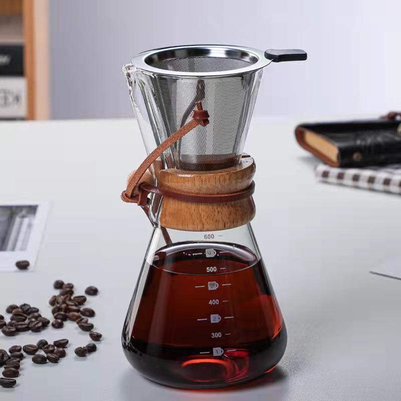 400-800ML Stainless Steel Filter Pot Resistant Glass Maker Coffee Pot Espresso Coffe Machine Tea Water Pot Set Coffee Maker
