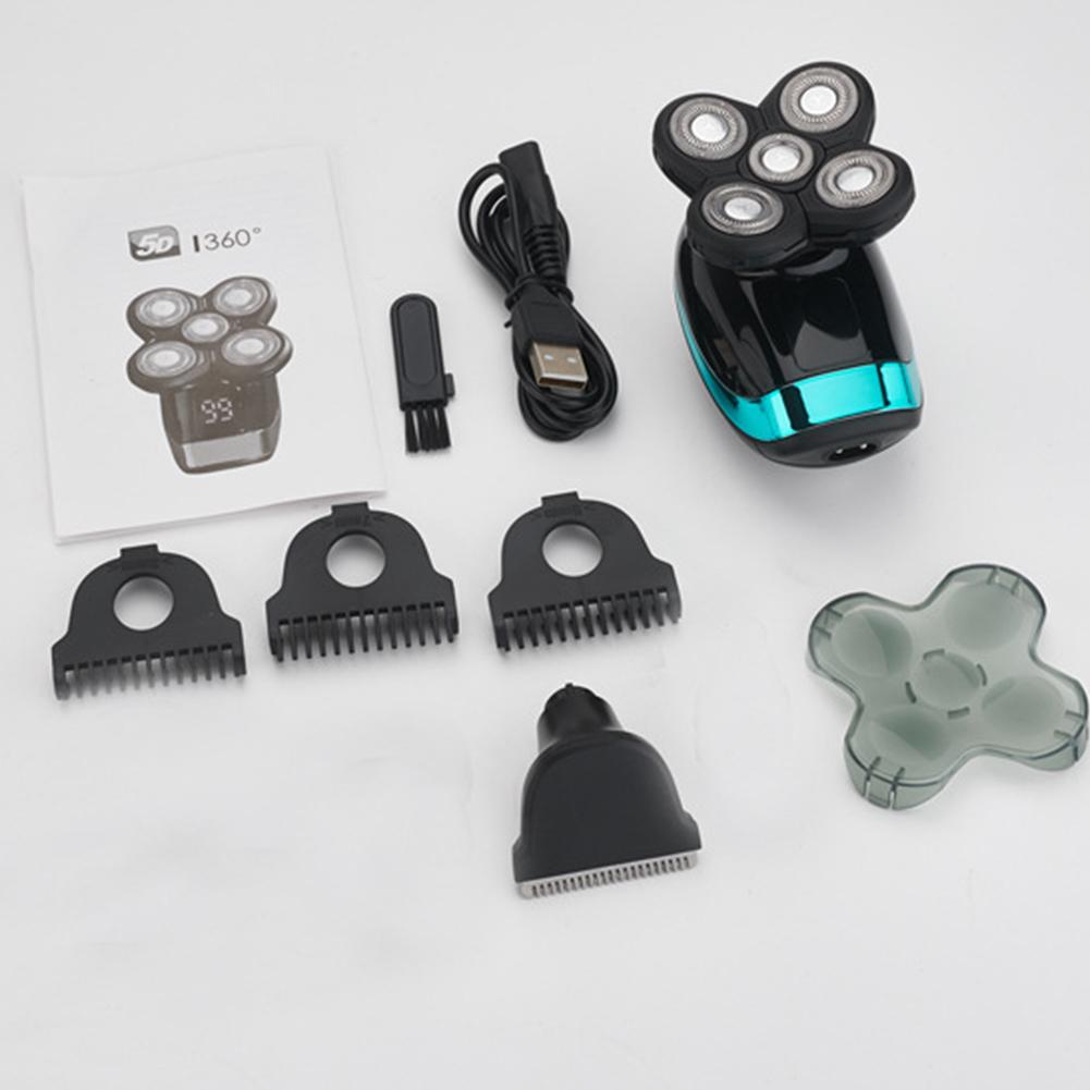 Мужская электробритва Машинка для стрижки лысой головы Электробритва 5 плавающих головок Триммер для бороды, носа, ушей, машинка для стрижки волос Щетка для лица