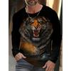 New Tiger Print Autumn and Winter Men's Casual Long-Sleeve Crew Neck T-Shirt, Street Trend Harajuku Style Stylish Men's Top