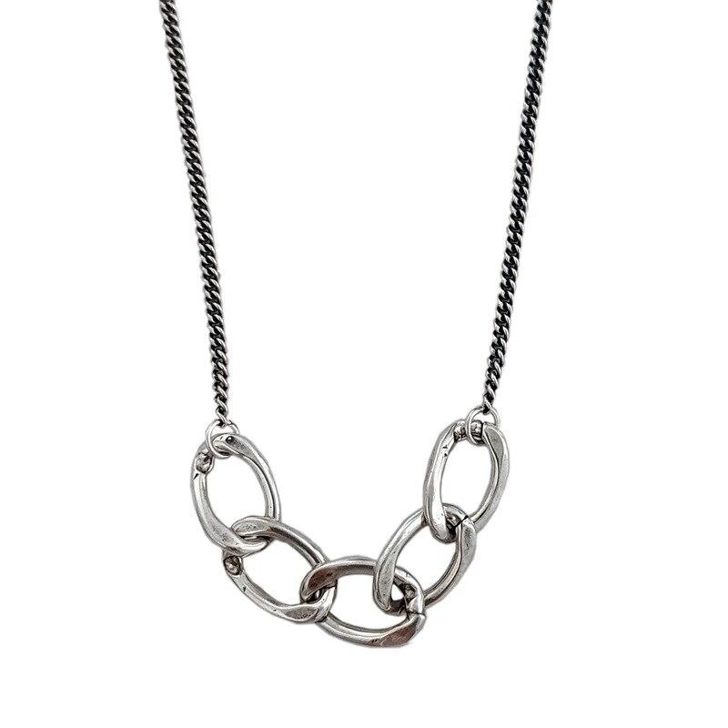 925 Sterling Silver Interlock Circle Thai Silver Necklace For Women Geometric Hip Hop Party Jewelry