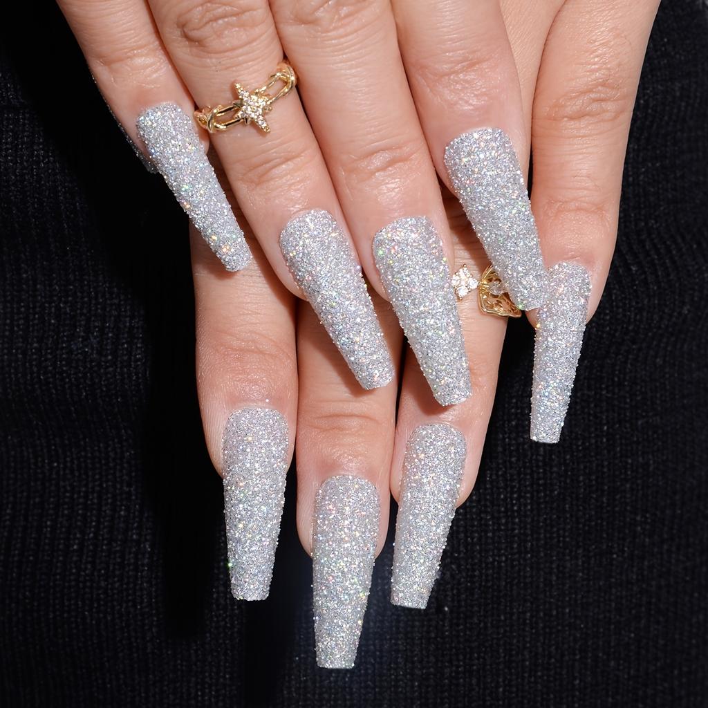 Длинные накладные ногти 24 шт., блестящие накладные ногти, гламурные накладные ногти для женщин и девушек