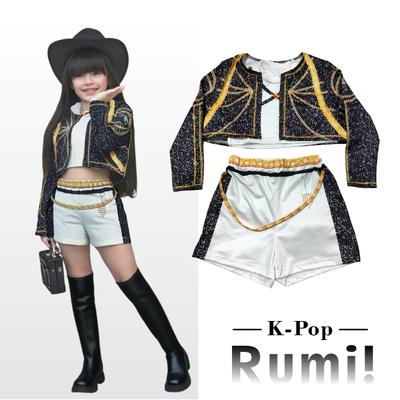 Новый фильм K-Pop Rumi Hunters Косплей костюм для девочки Хэллоуин Демон Черно-белый Жилет Пальто и Шорты Набор из трех предметов Наряжаться