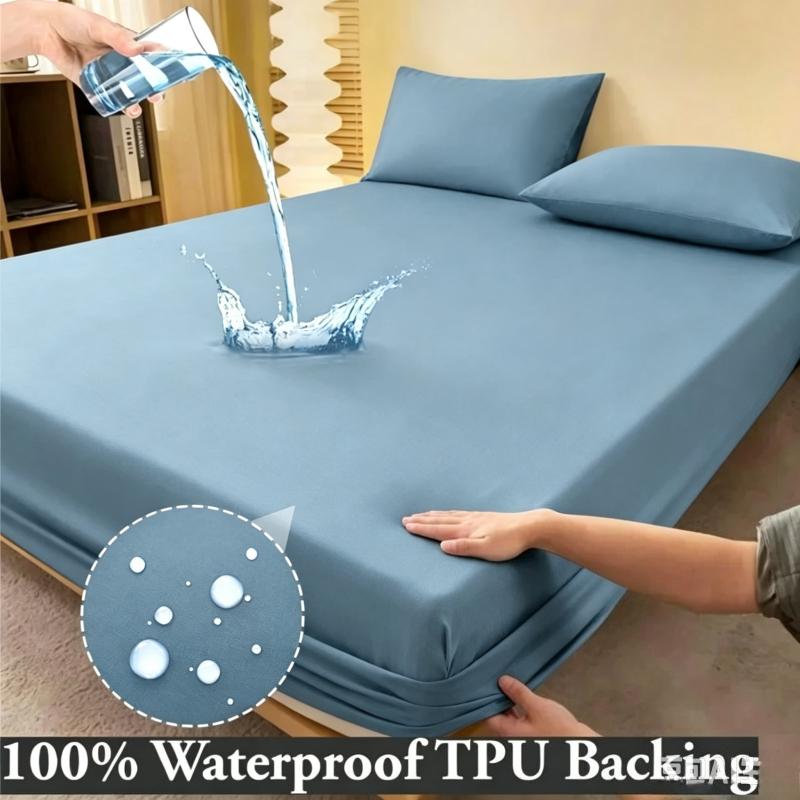 Solid Color Waterproof Mattress Fitted Sheet, Durable TPU Waterproof Backing Bed Cover, Smooth Breathable Bed Sheet for Home Hotel