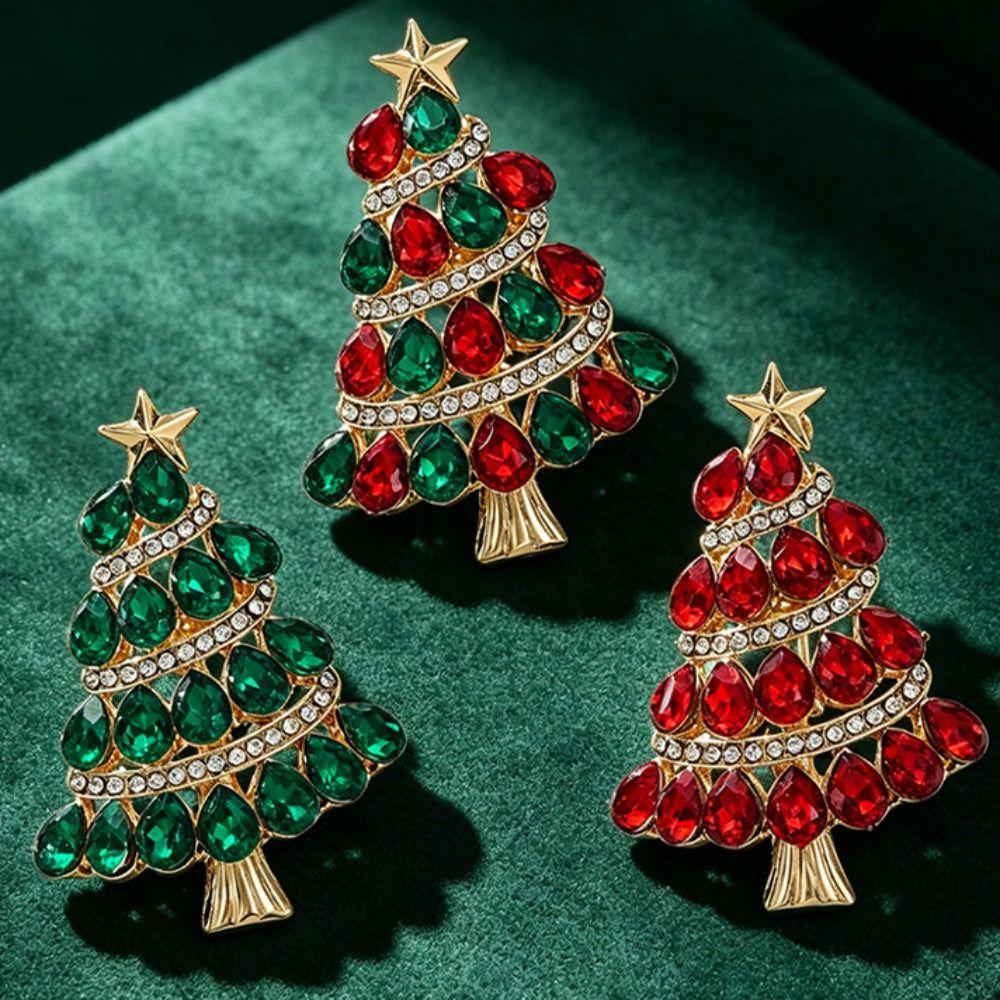 Full Rhinestones Christmas Tree Brooch Enamel Christmas Crystal Pins Rhinestone Brooch Unisex