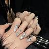 10Pcs Long Handmade Press On Nails Full Cover Rhinestone Design French Ballet Cat Eye Fake Nails Wearable Manicure Nail Tips Art